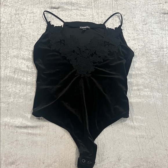 Express Tops - Express Black Velvet Lace Bodysuit